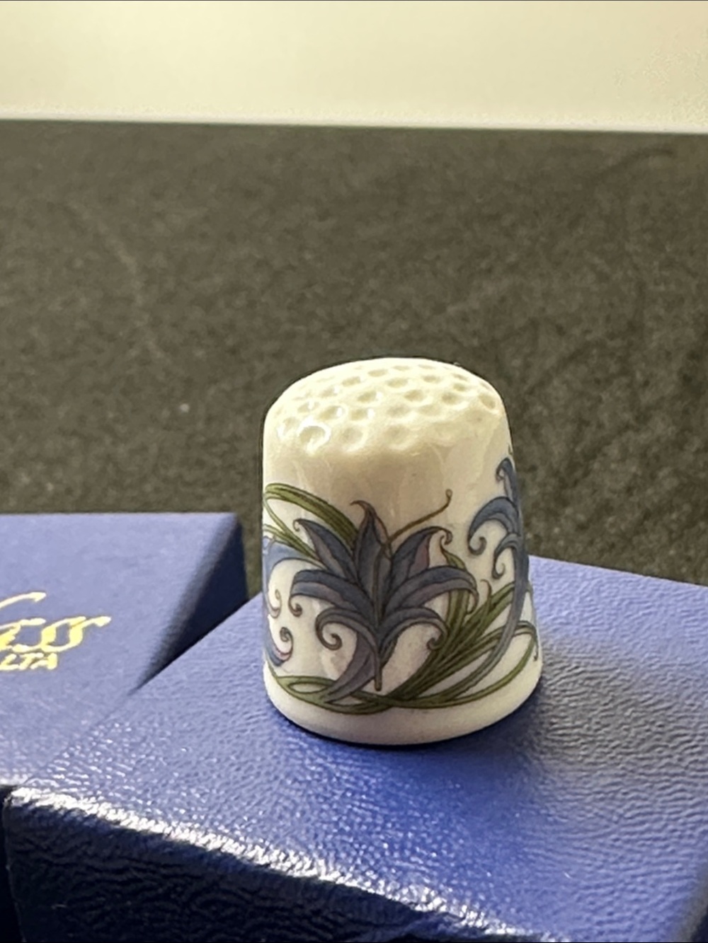 Decorative Porcelain Thimble in White and Blue Floral Design